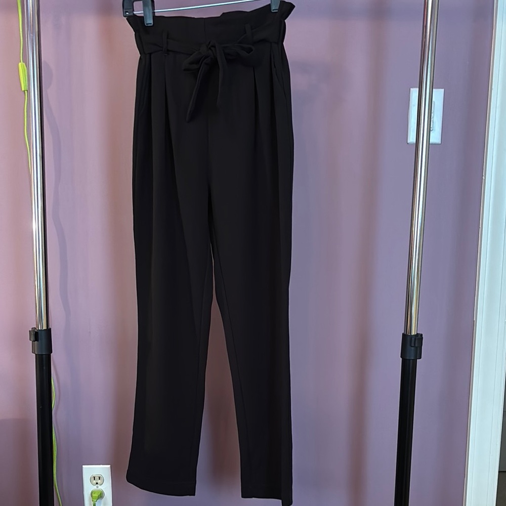 Charlotte Russe Black Tie-Waist Trousers